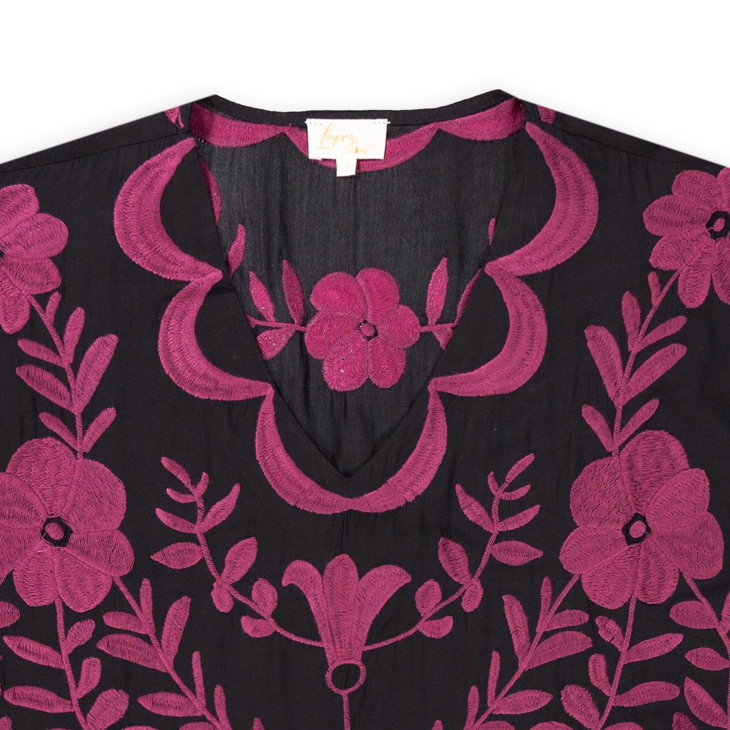 Black and Maroon Embroidered Poncho Top