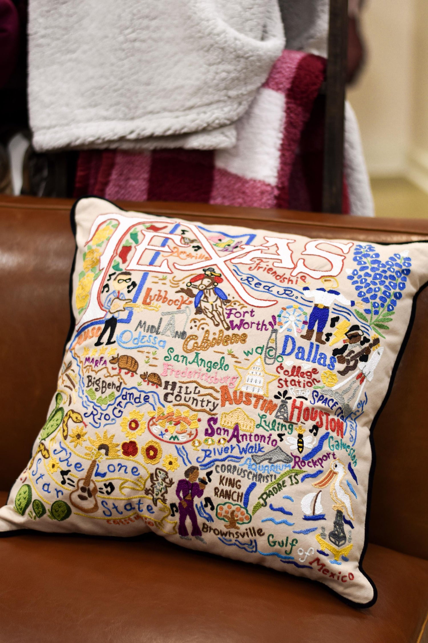 Texas CatStudio Embroidered Pillow