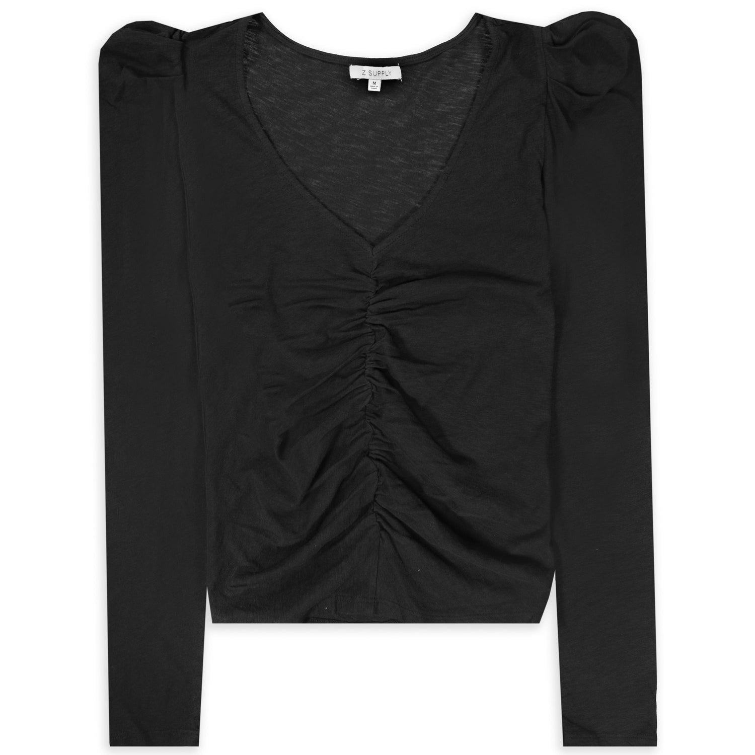 Long Sleeve Black Anya Slub Fashion Blouse