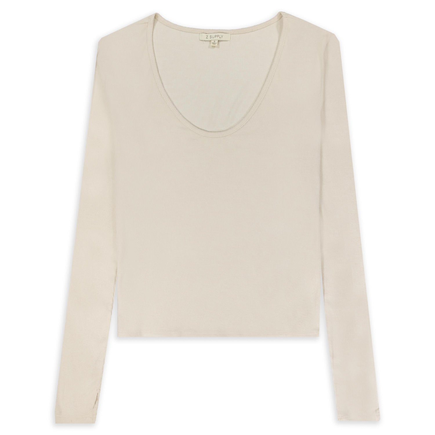 Women's Cream Ribbed Long Sleeve Top