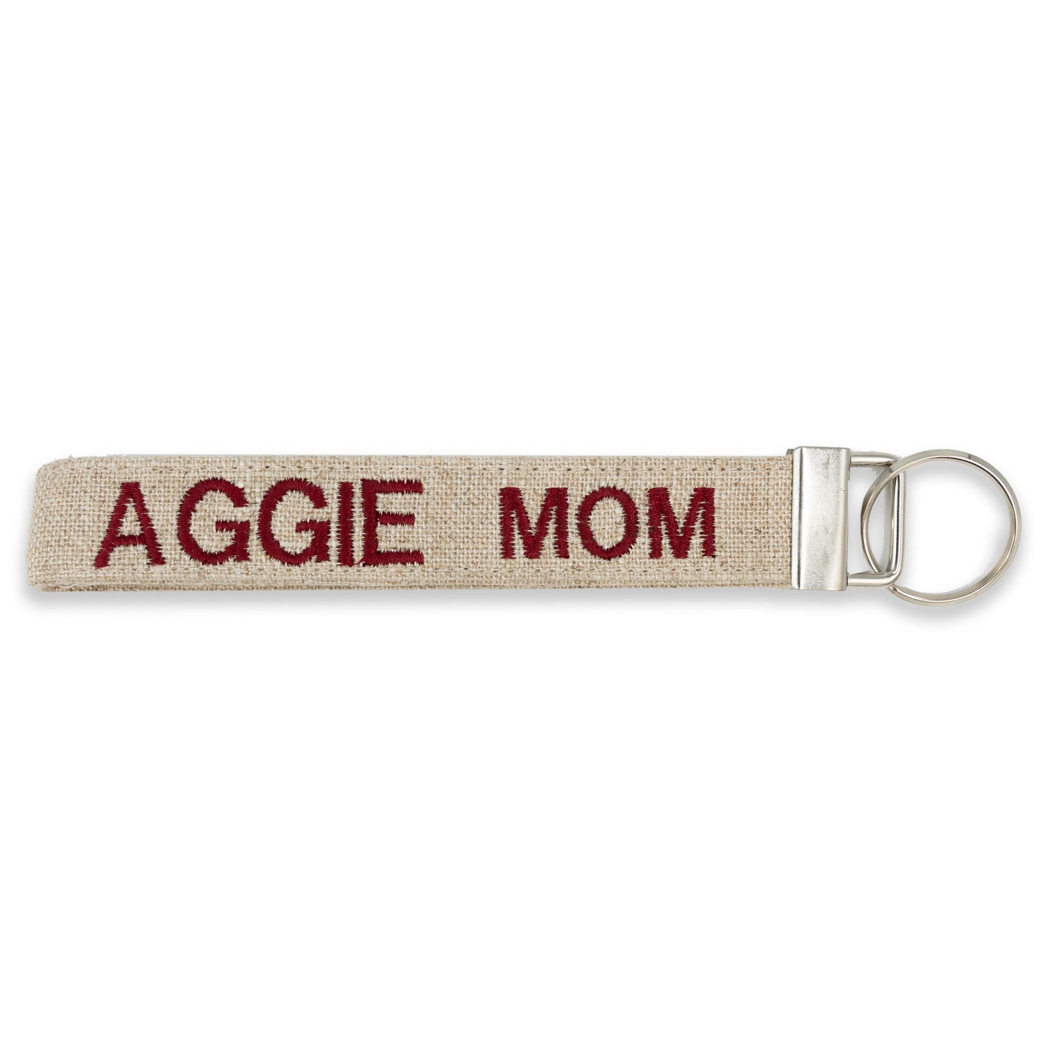 Aggie Mom Embroidered Maroon And Natural Keychain