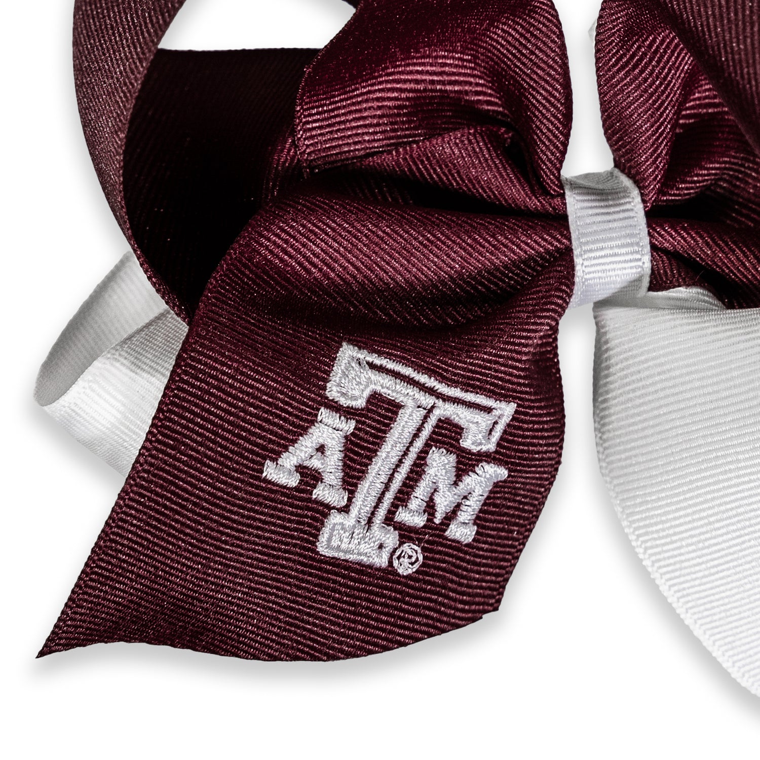 Texas A&M Maroon And White Embroidered Beveled Atm Medium Bow