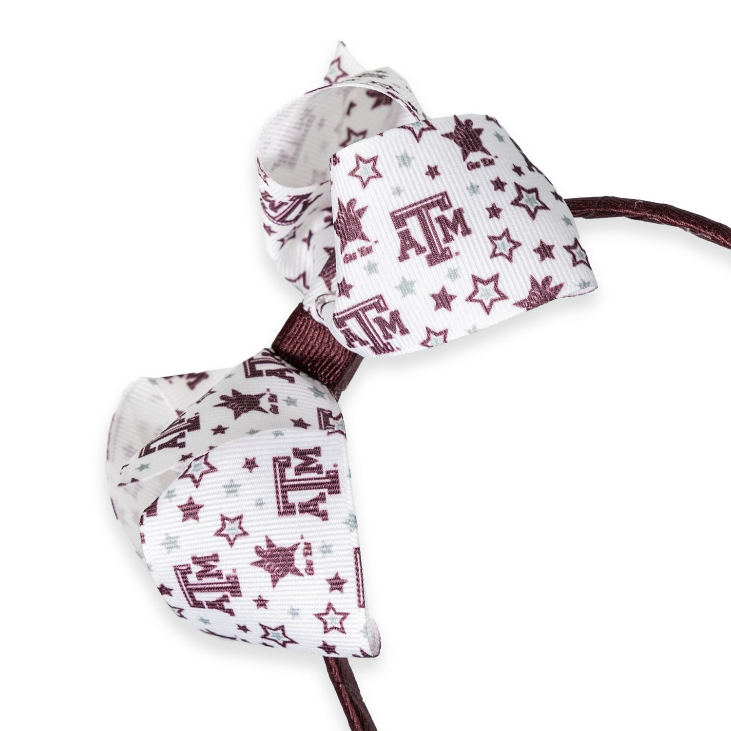 Texas A&M Maroon And White Beveled Atm And Star Print Bow Headband