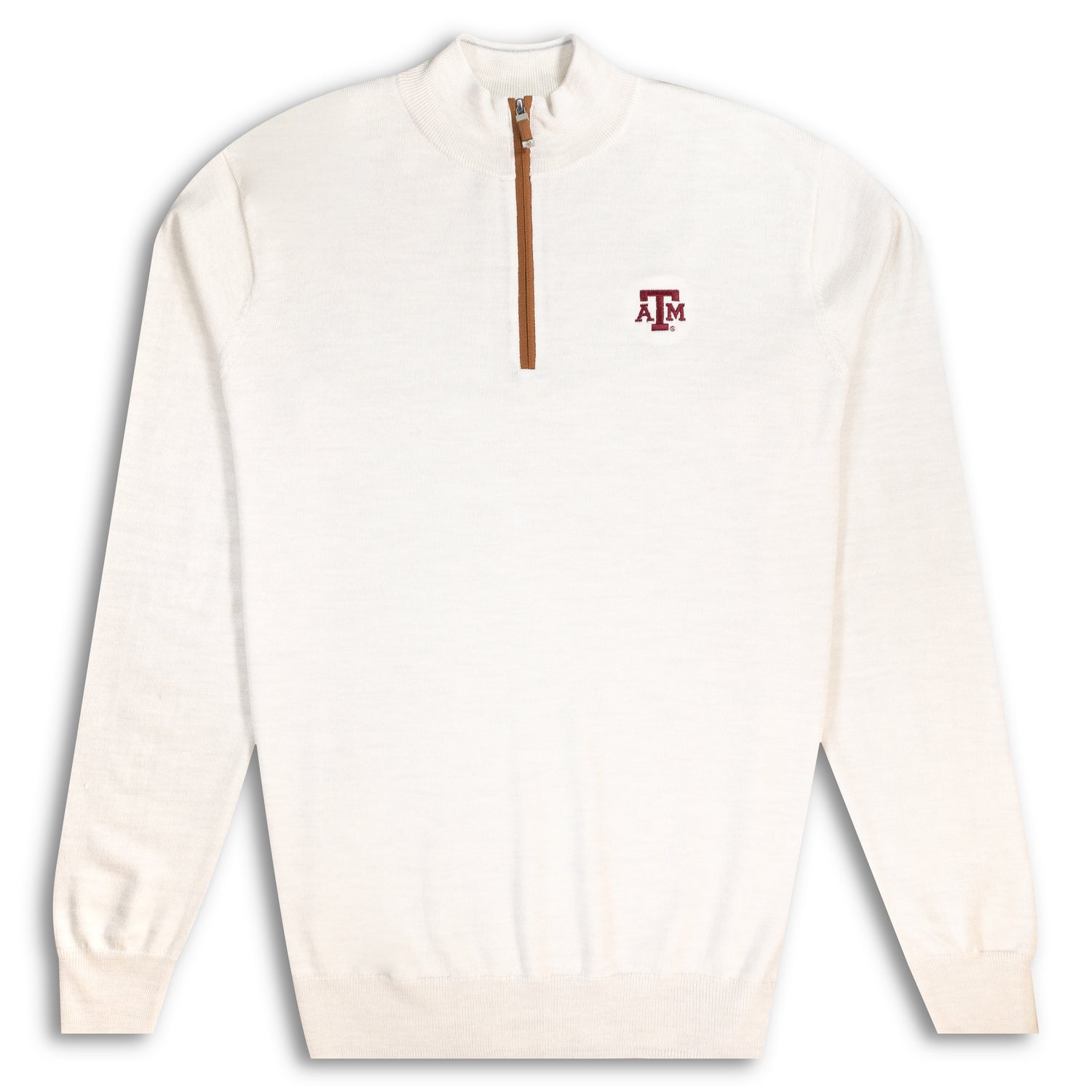 Texas A&M Peter Millar Autumn Crest Ivory Suede Trim Quarter Zip