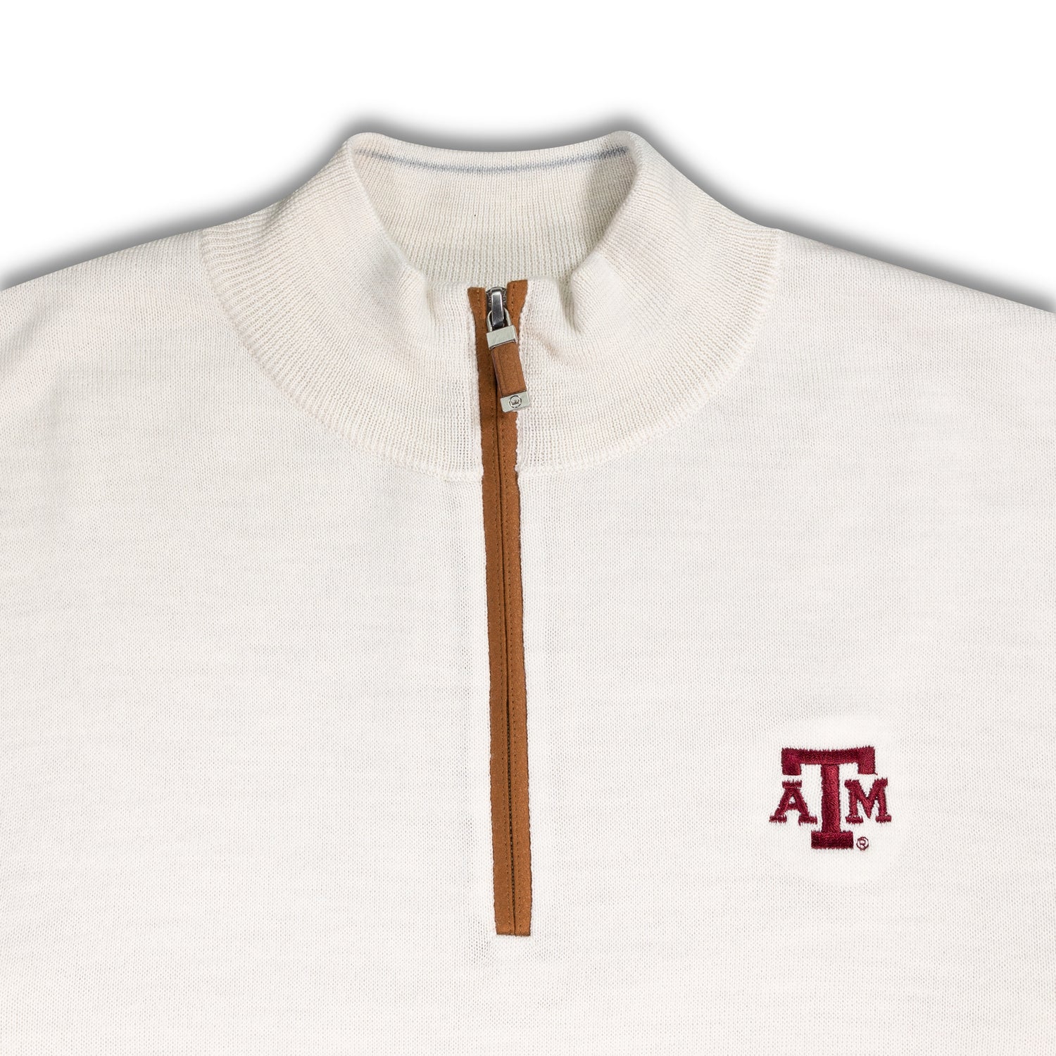 Texas A&M Peter Millar Autumn Crest Ivory Suede Trim Quarter Zip
