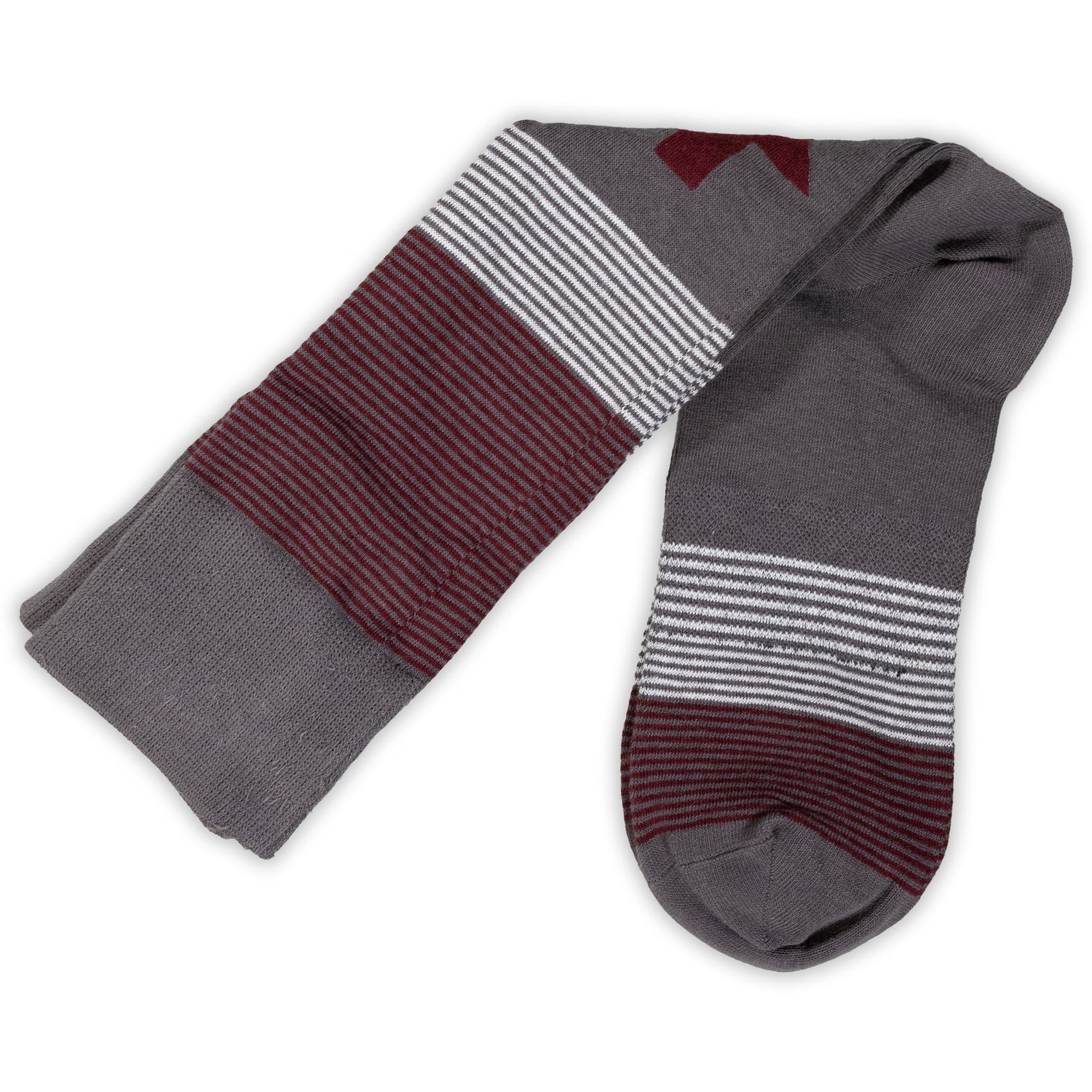 Maroon and Gray Texas and Stripe Socks