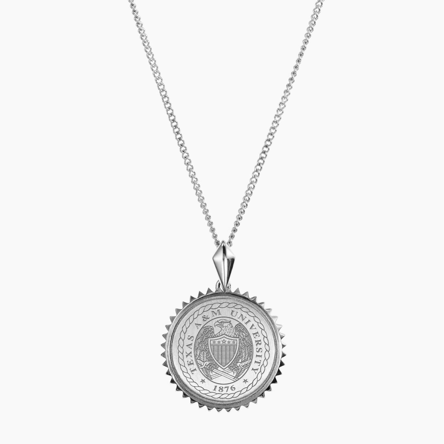 Texas A&M Sunburst Crest Sterling Silver Necklace