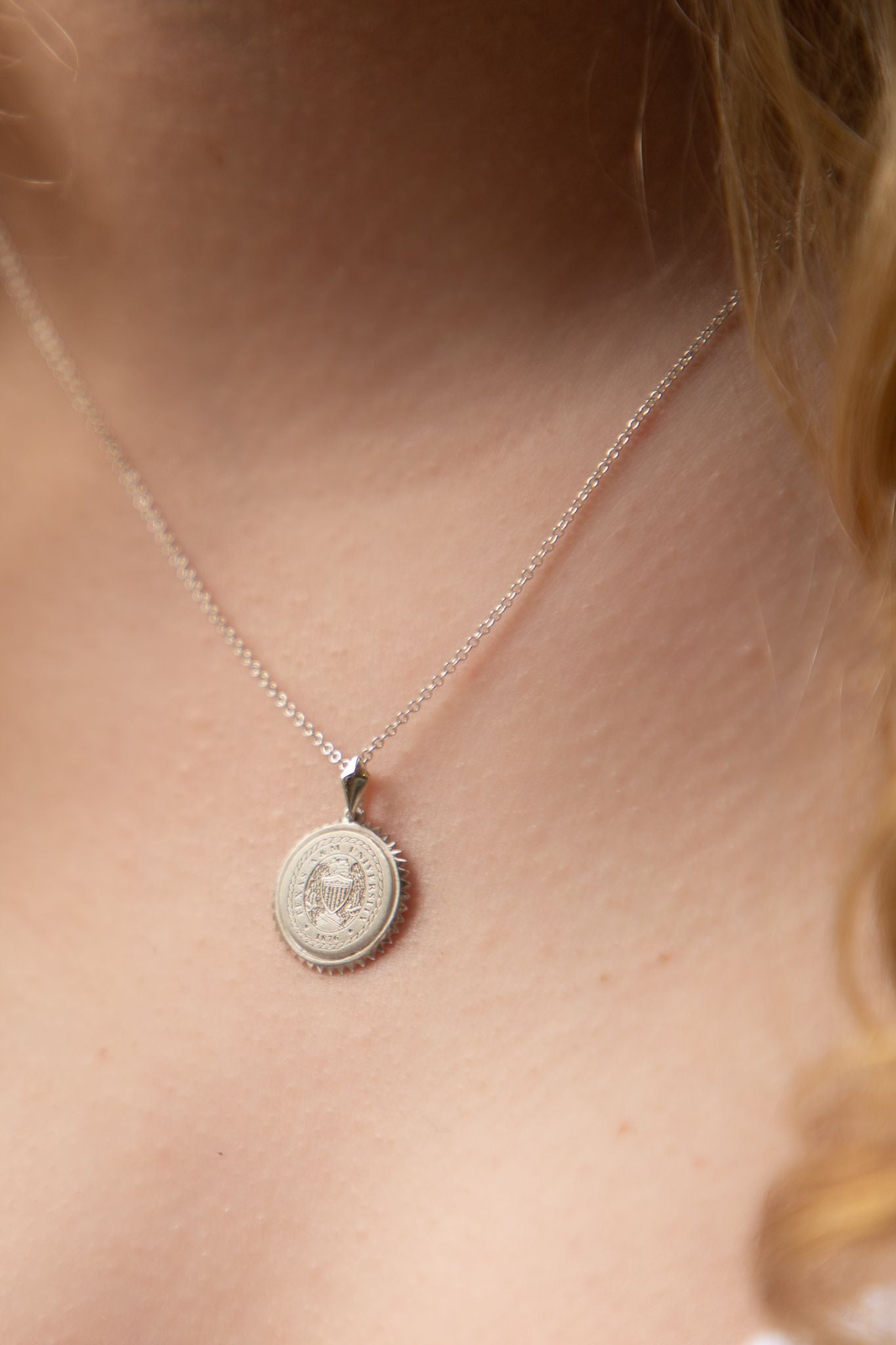 Texas A&M Sunburst Crest Sterling Silver Necklace