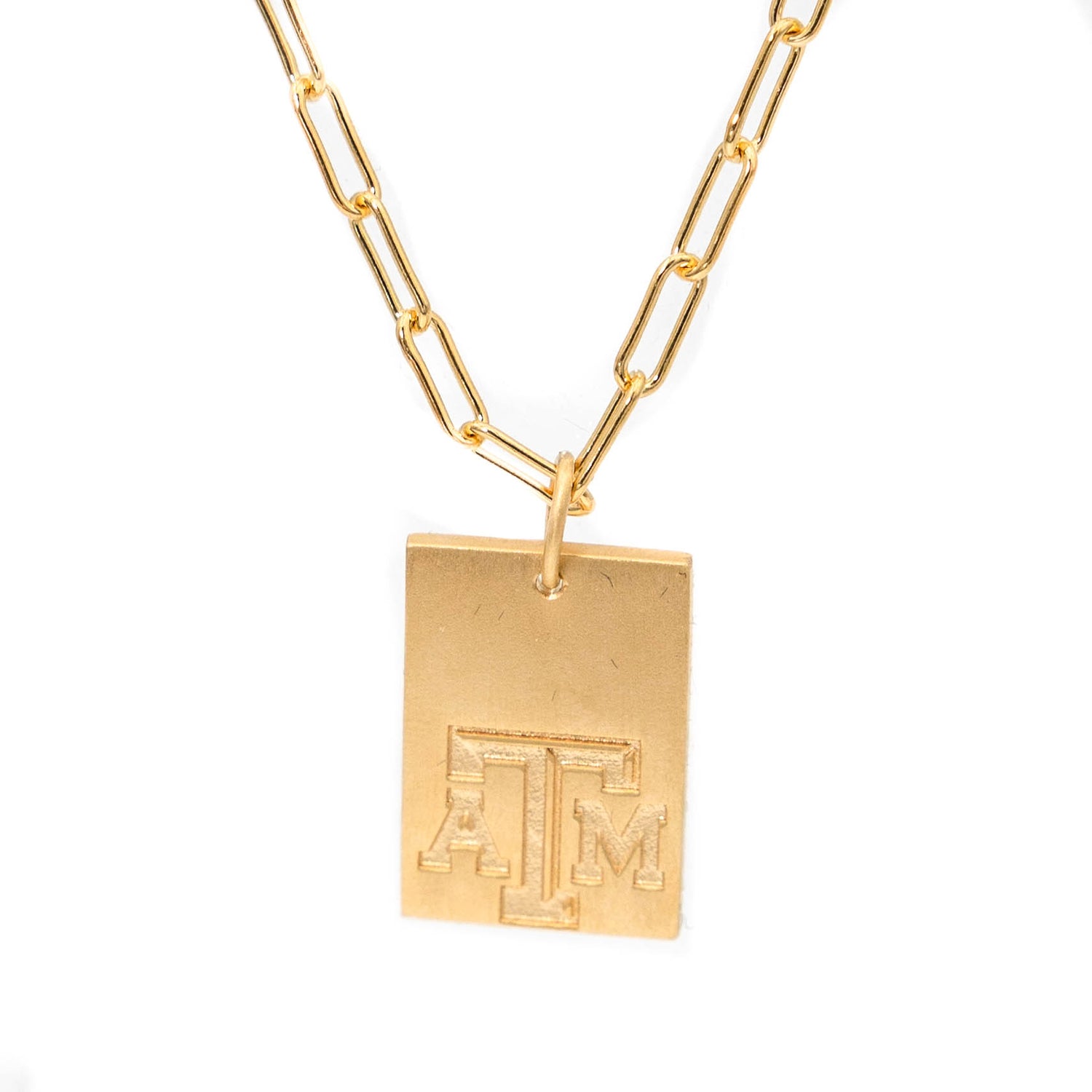 Texas A&M Rectangle Cavan Gold Necklace