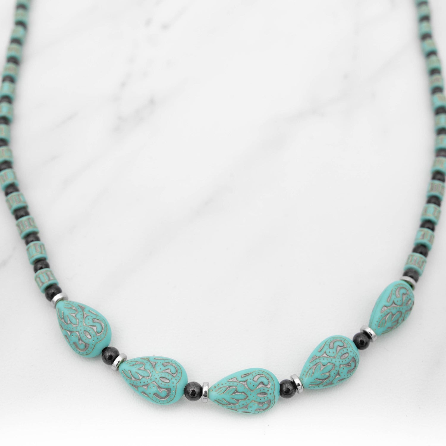 Red Garnet Turquoise Long Necklace