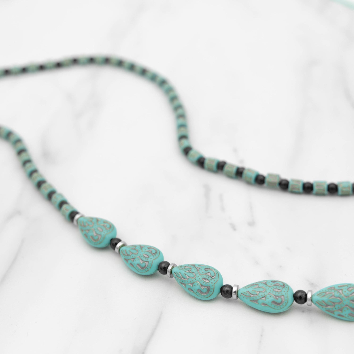 Red Garnet Turquoise Long Necklace