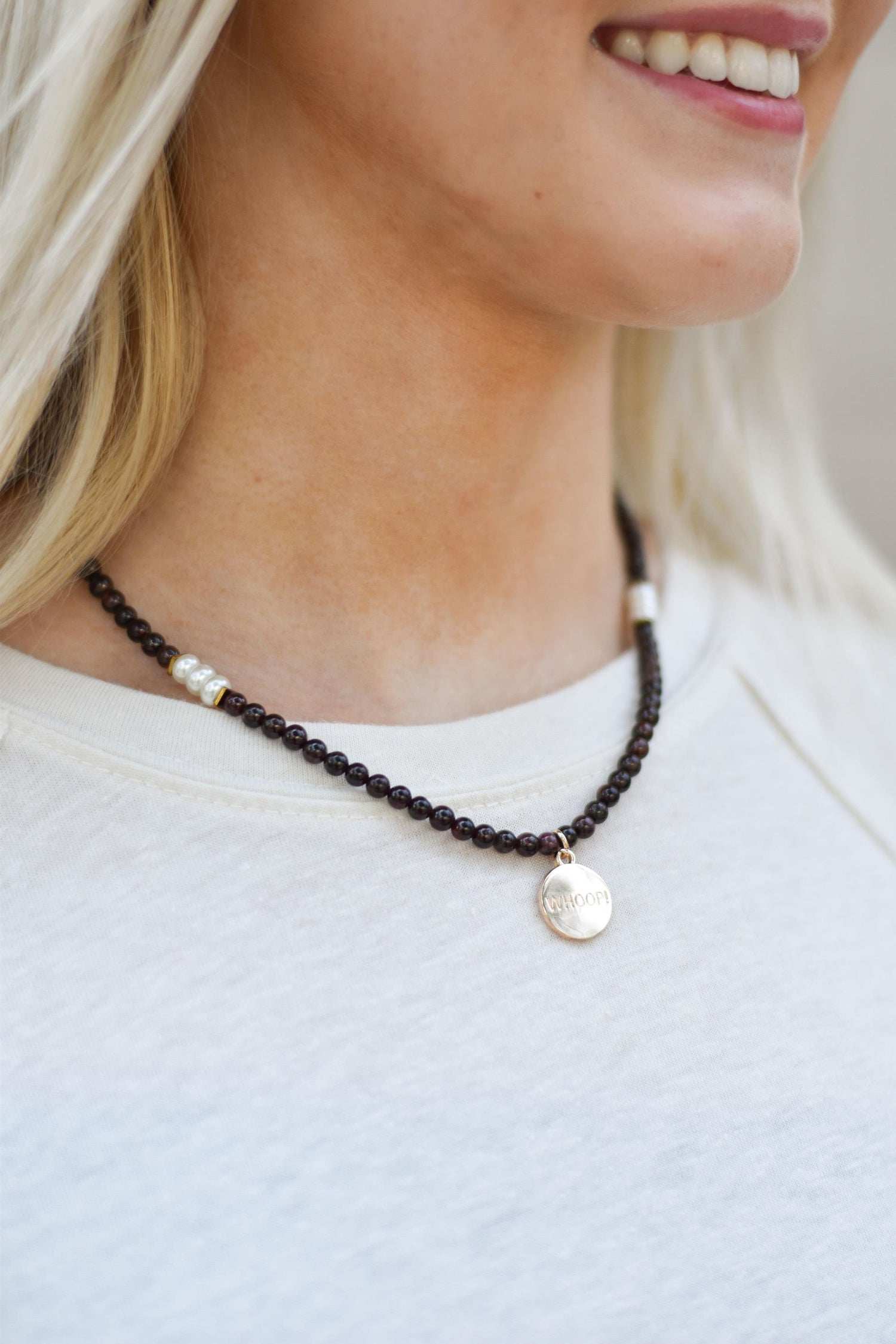 Red Garnet Gold Whoop! Necklace