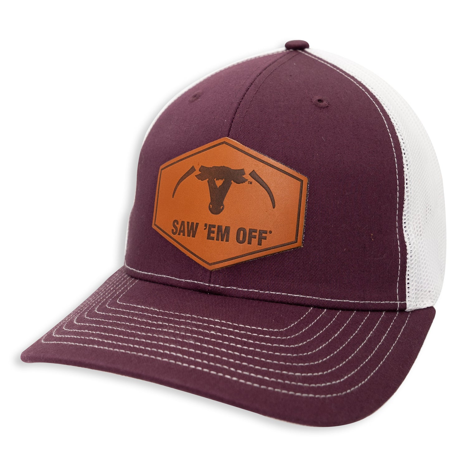 Saw 'Em Off Leather Patch Maroon Cap