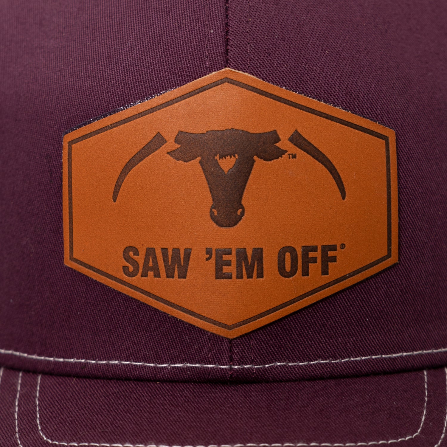 Saw 'Em Off Leather Patch Maroon Cap