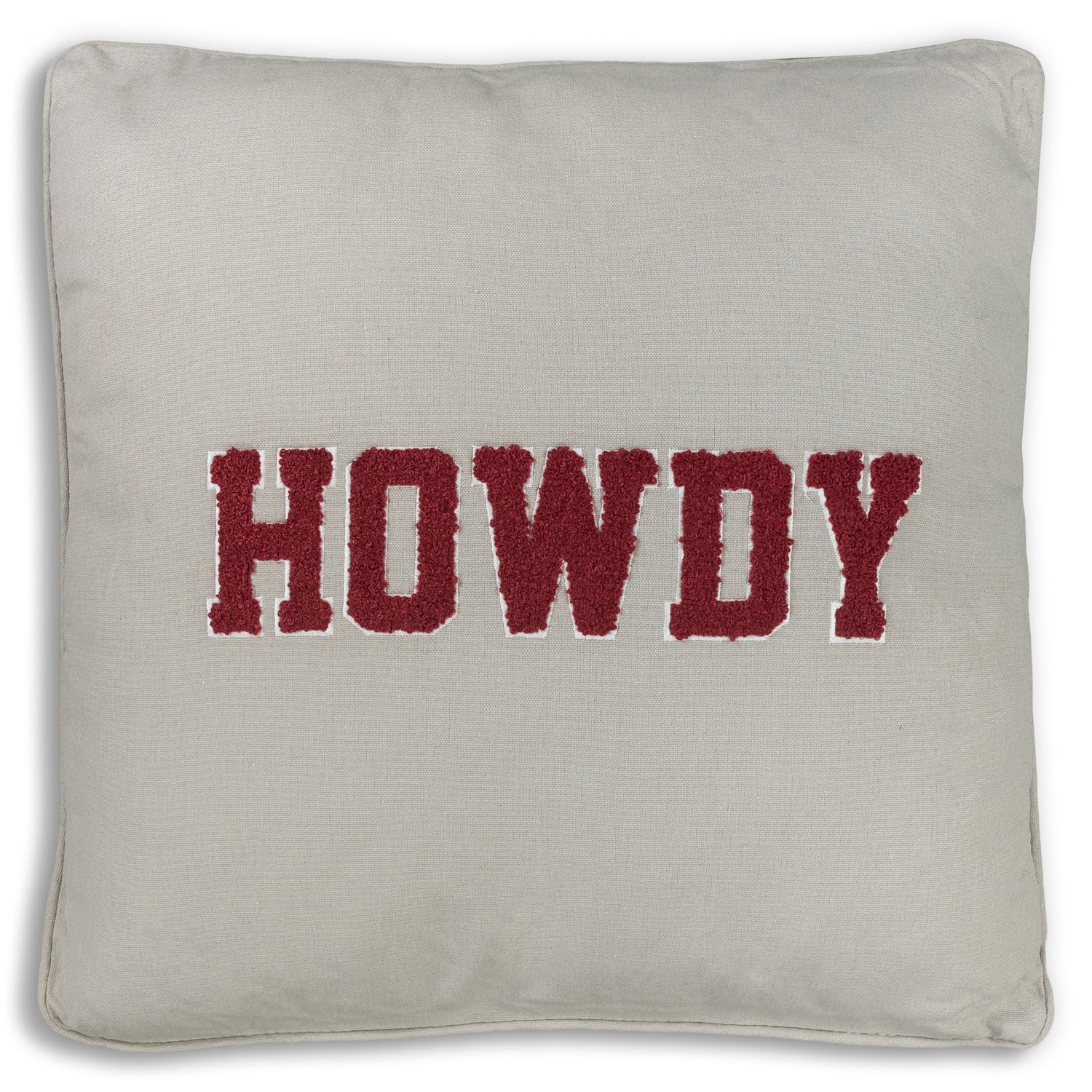 Howdy Maroon Embroidered Grey Pillow