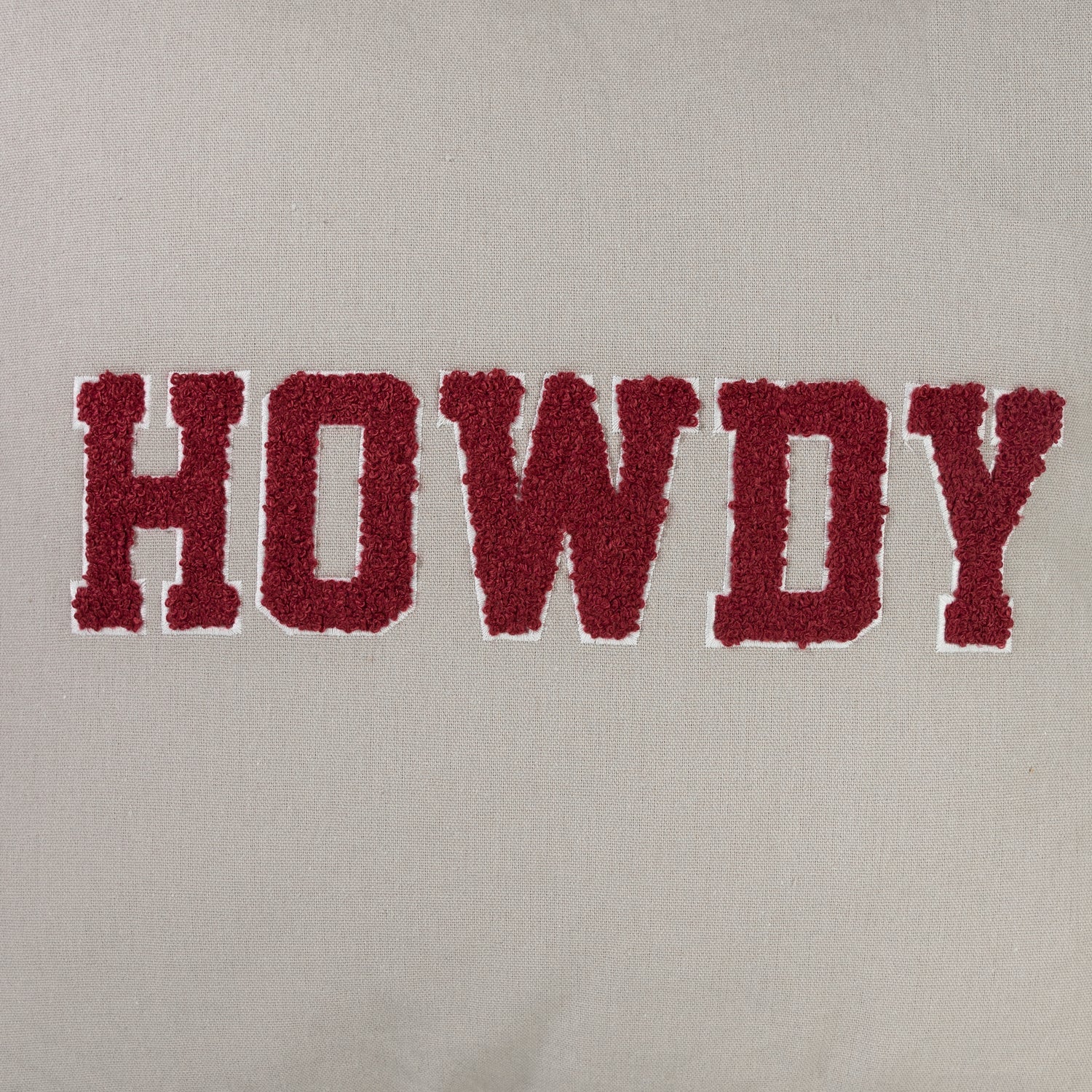 Howdy Maroon Embroidered Grey Pillow