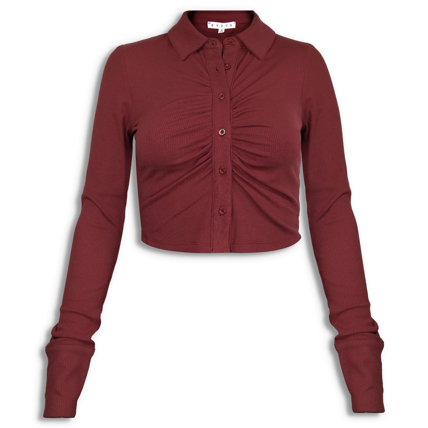 Collar Maroon Button Down Crop