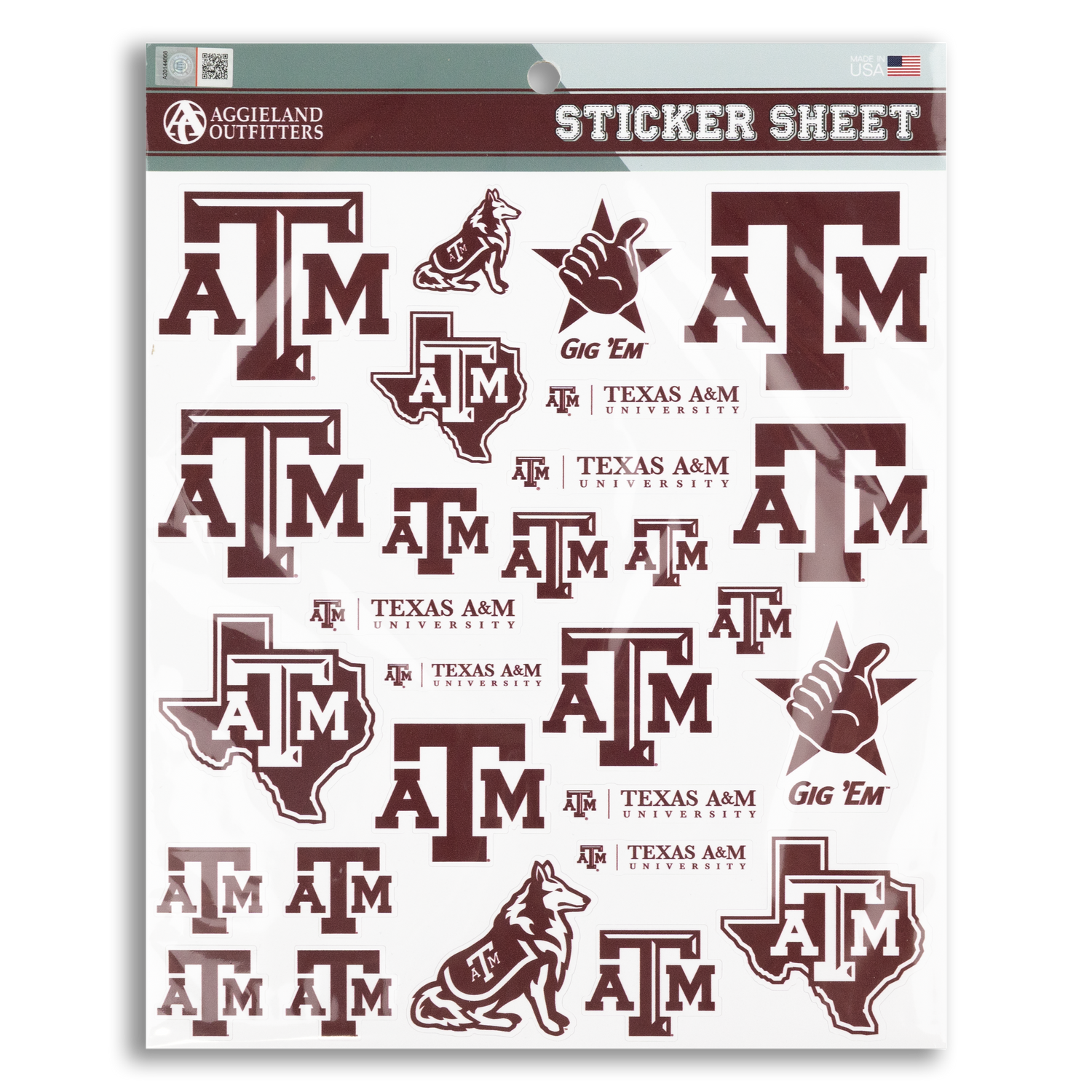 Texas A&M Multi Design Sticker Sheet