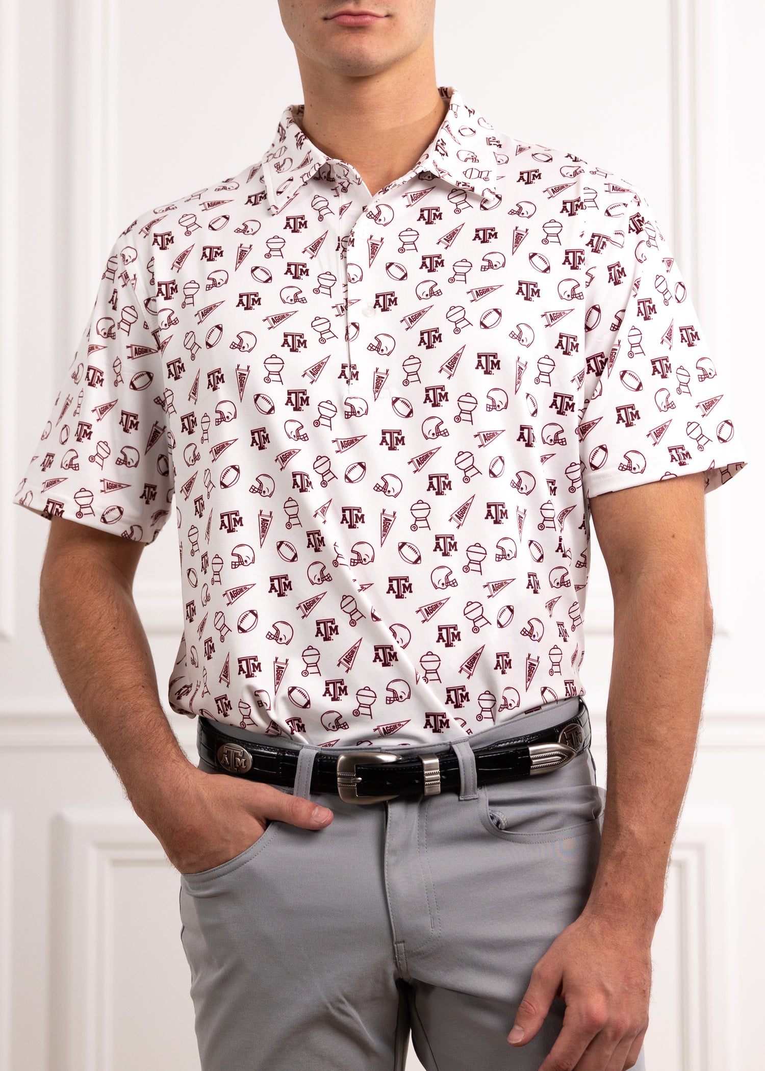 Texas A&M Aggie All Over Game Day Print Polo
